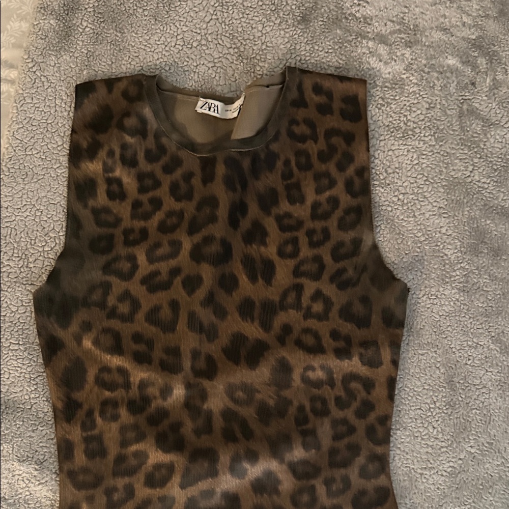 Zara Brown Leopard Print Sleeveless Top
